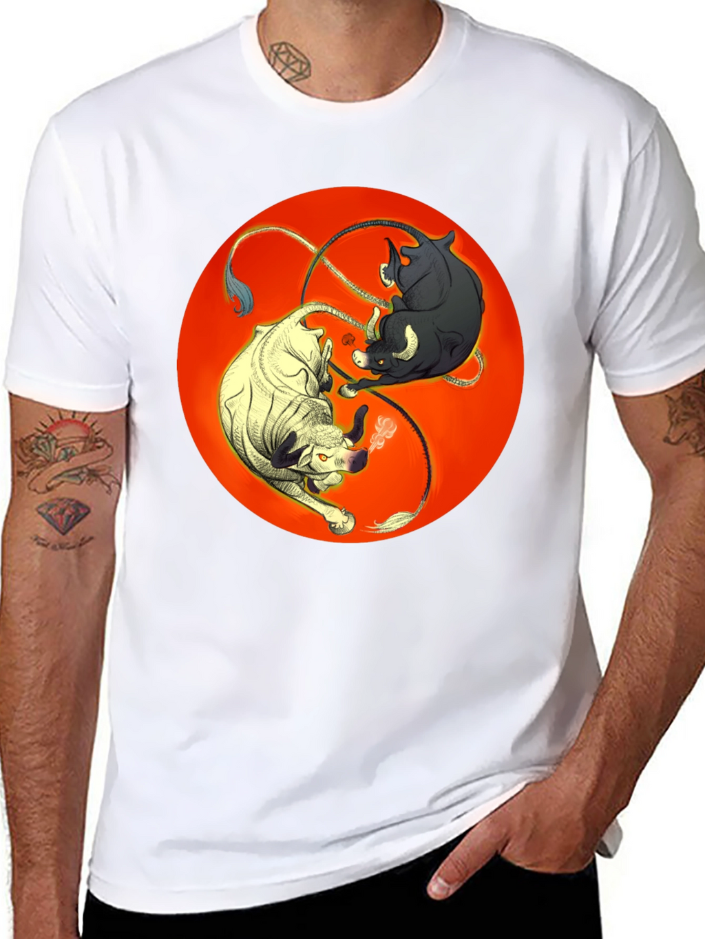 Yin Yang Bulls Graphic Tee - Unique Black T-Shirt