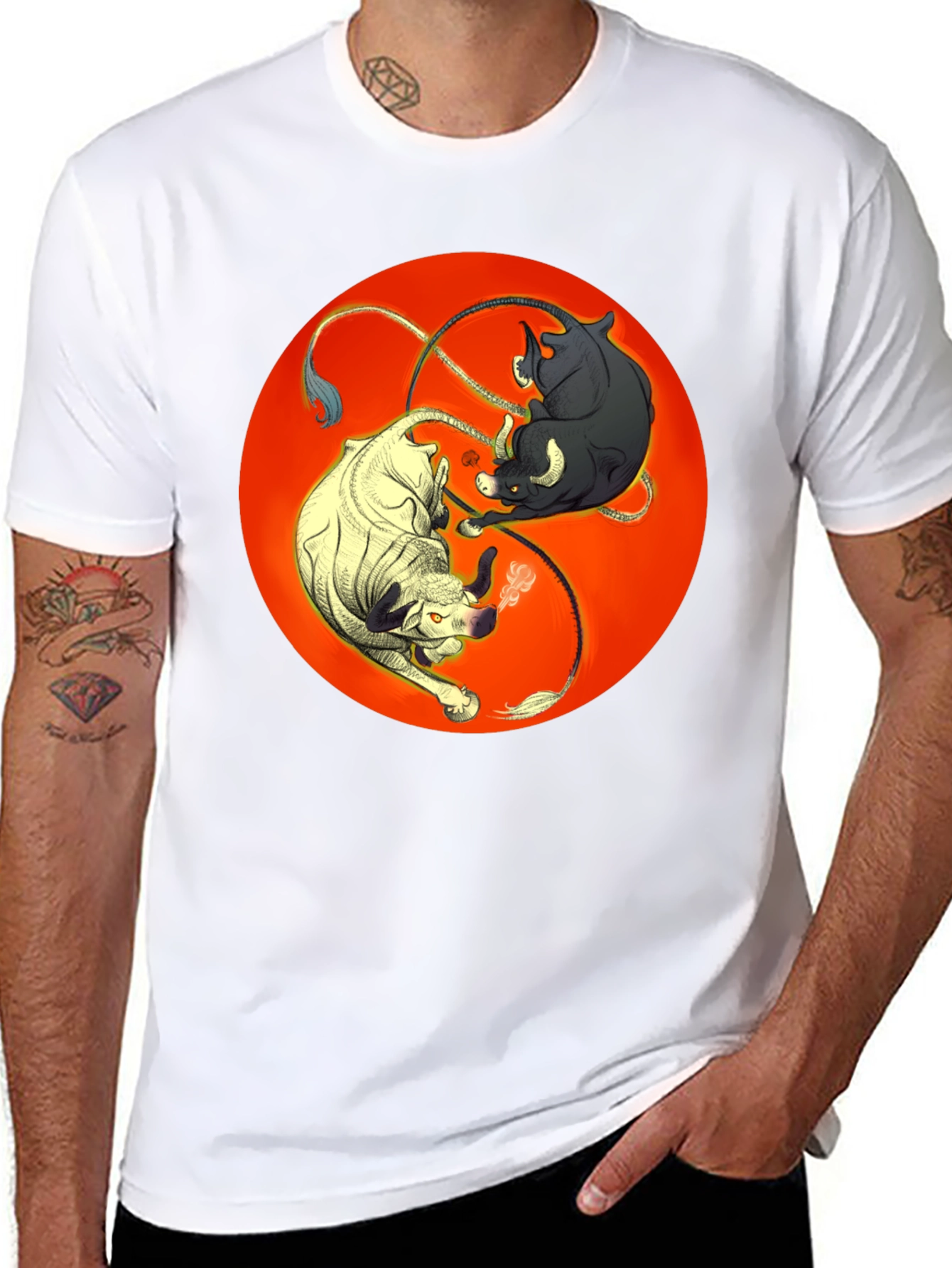 Yin Yang Bulls Graphic Tee - Unique Black T-Shirt