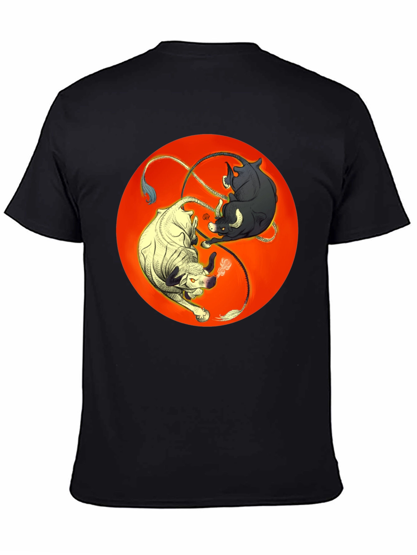 Yin Yang Bulls Graphic Tee - Unique Black T-Shirt