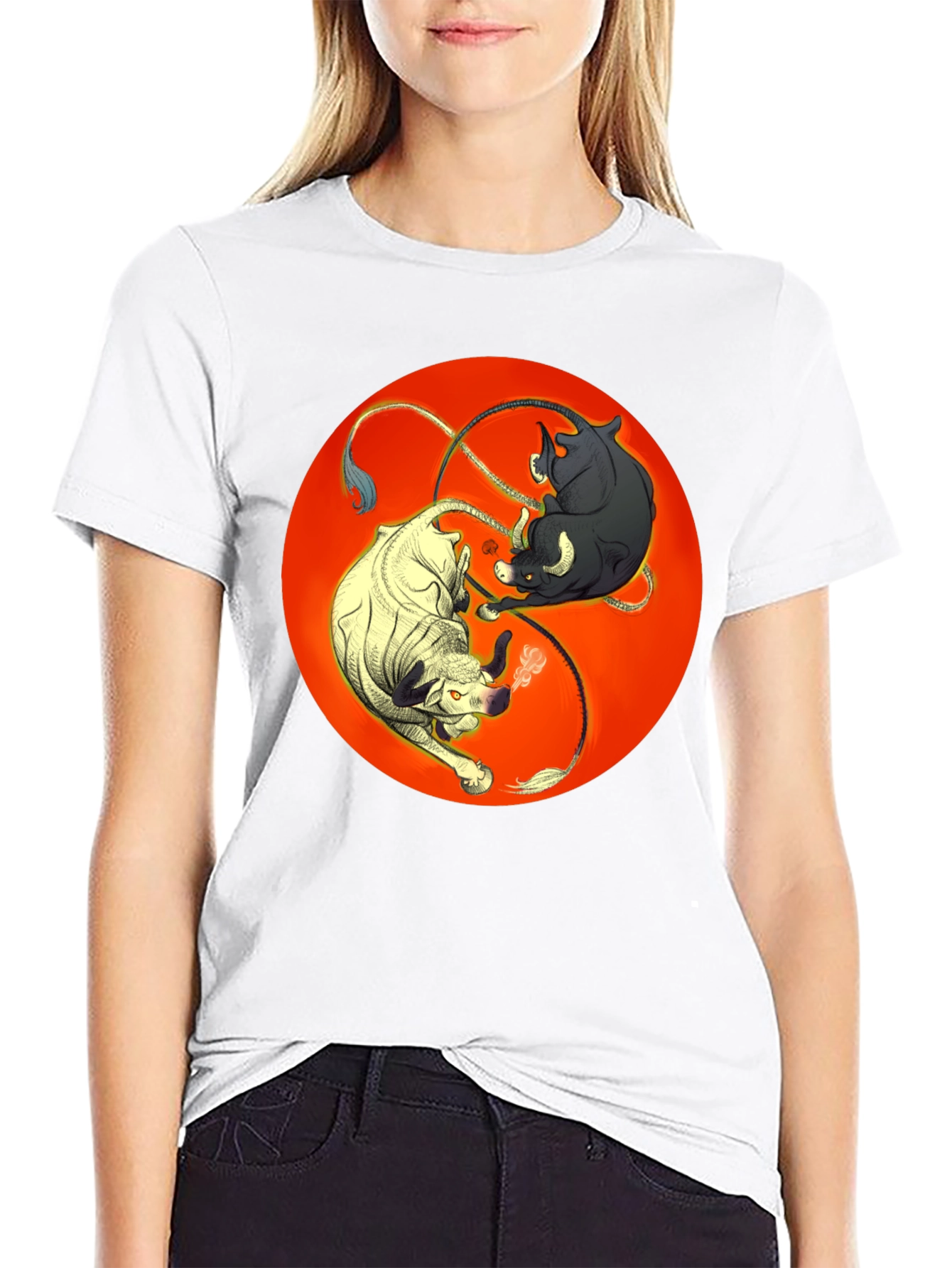 Yin Yang Bulls Graphic Tee - Unique Black T-Shirt