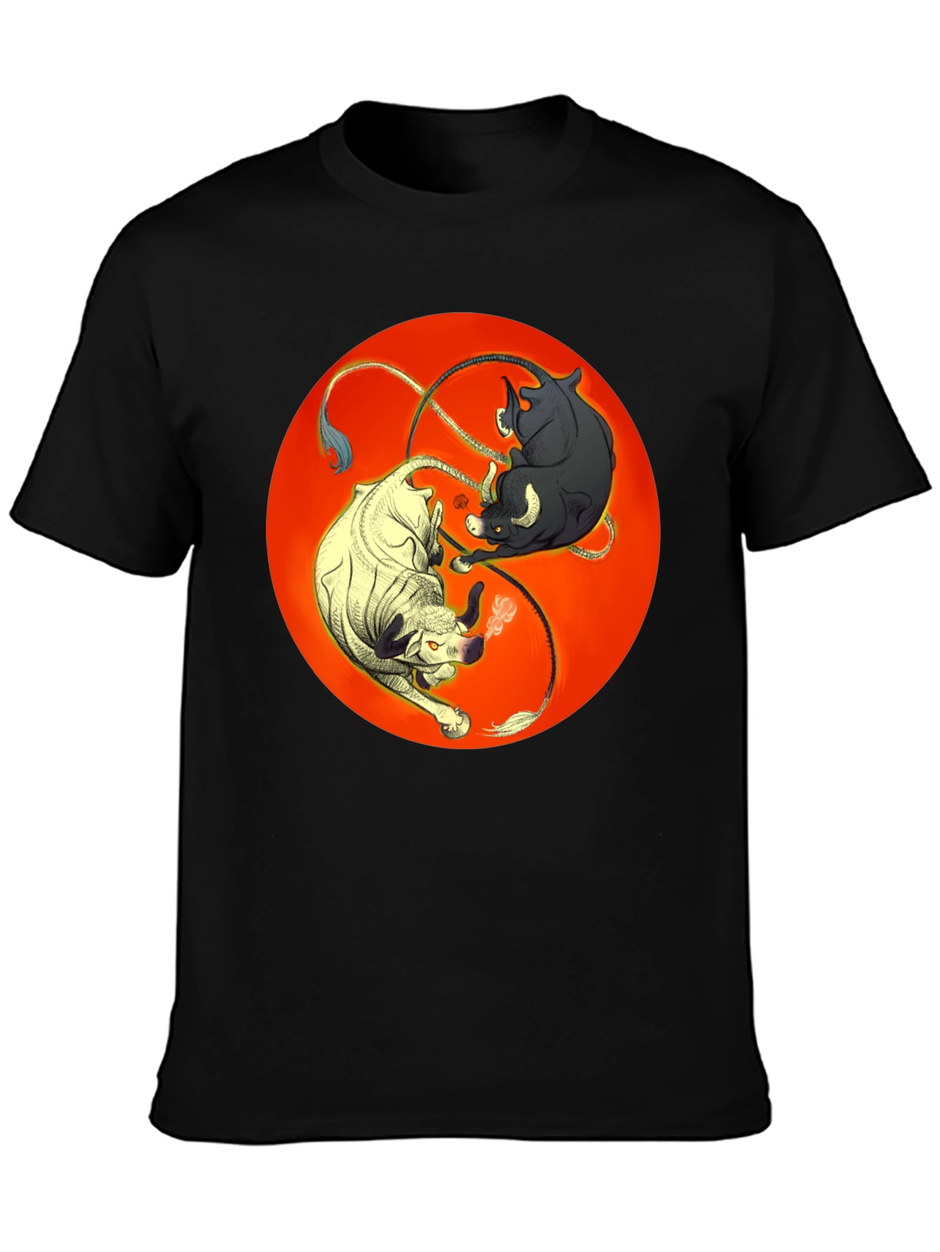 Yin Yang Bulls Graphic Tee - Unique Black T-Shirt