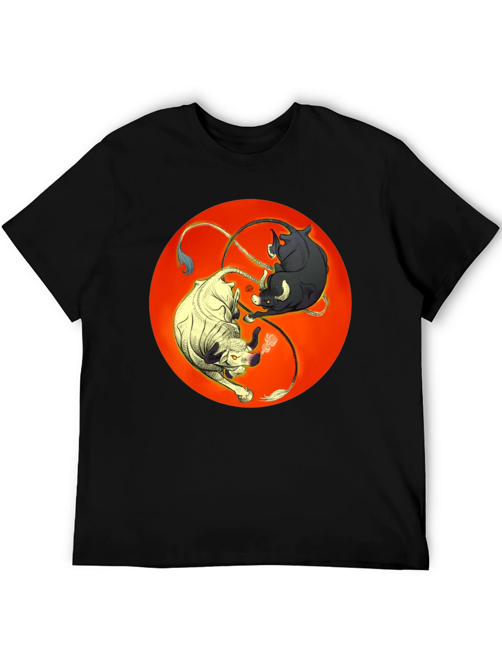 Yin Yang Bulls Graphic Tee - Unique Black T-Shirt