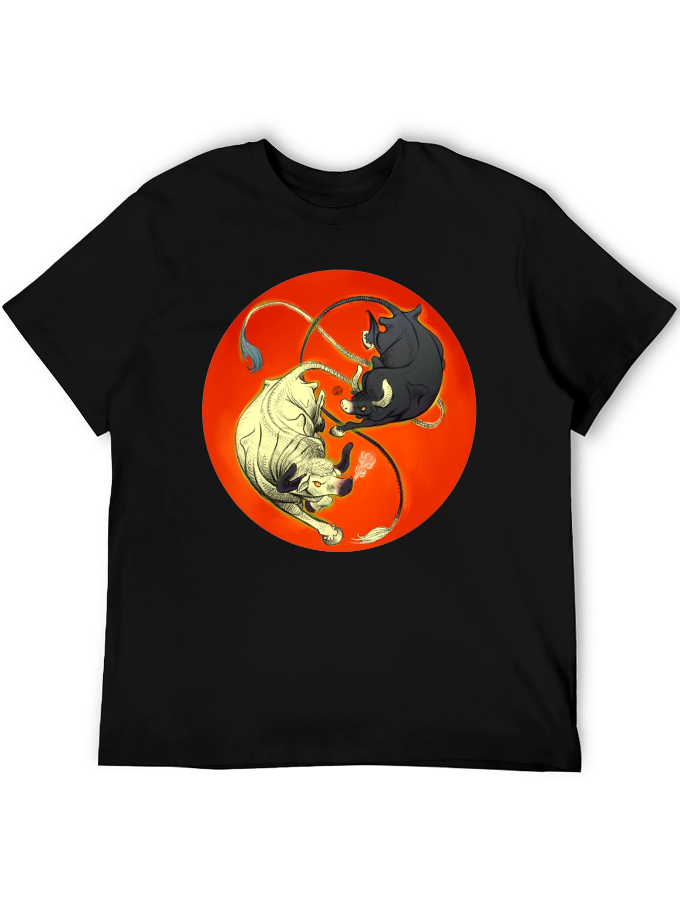 Yin Yang Bulls Graphic Tee - Unique Black T-Shirt