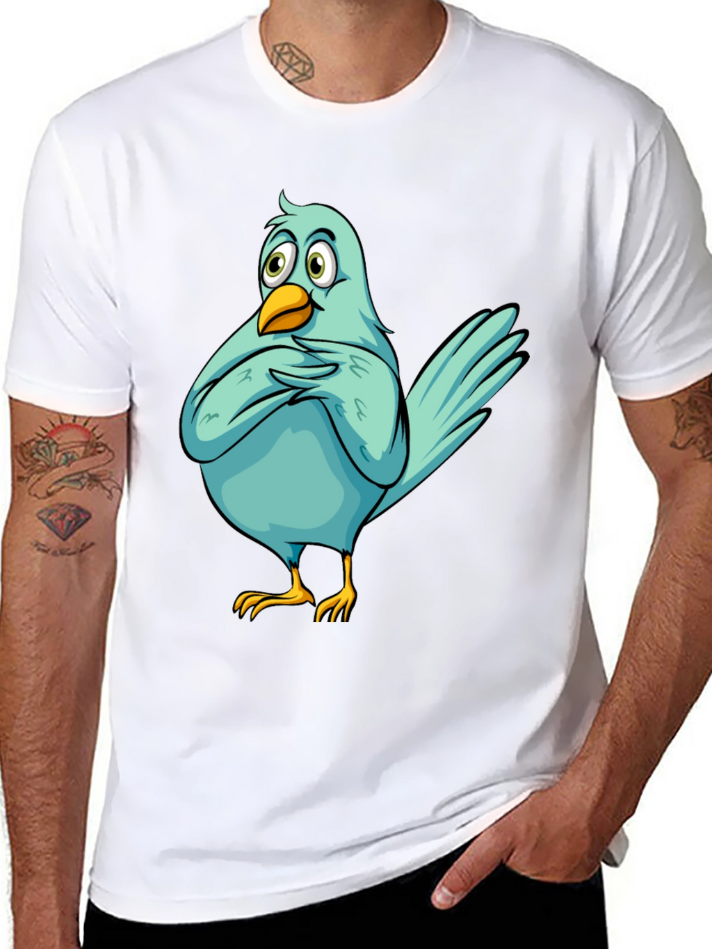 Funny Cartoon Bird Graphic T-Shirt - Black