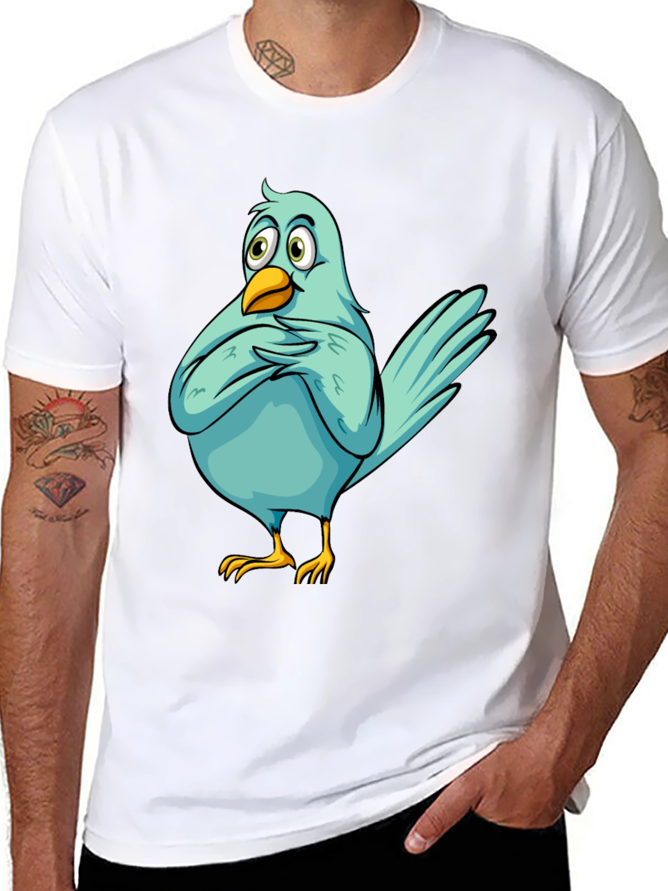 Funny Cartoon Bird Graphic T-Shirt - Black