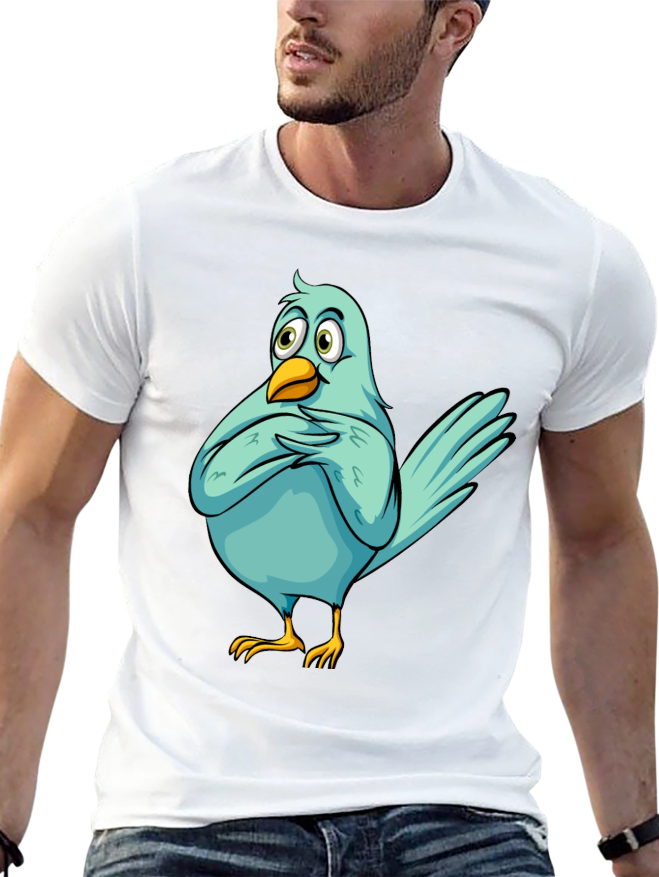 Funny Cartoon Bird Graphic T-Shirt - Black