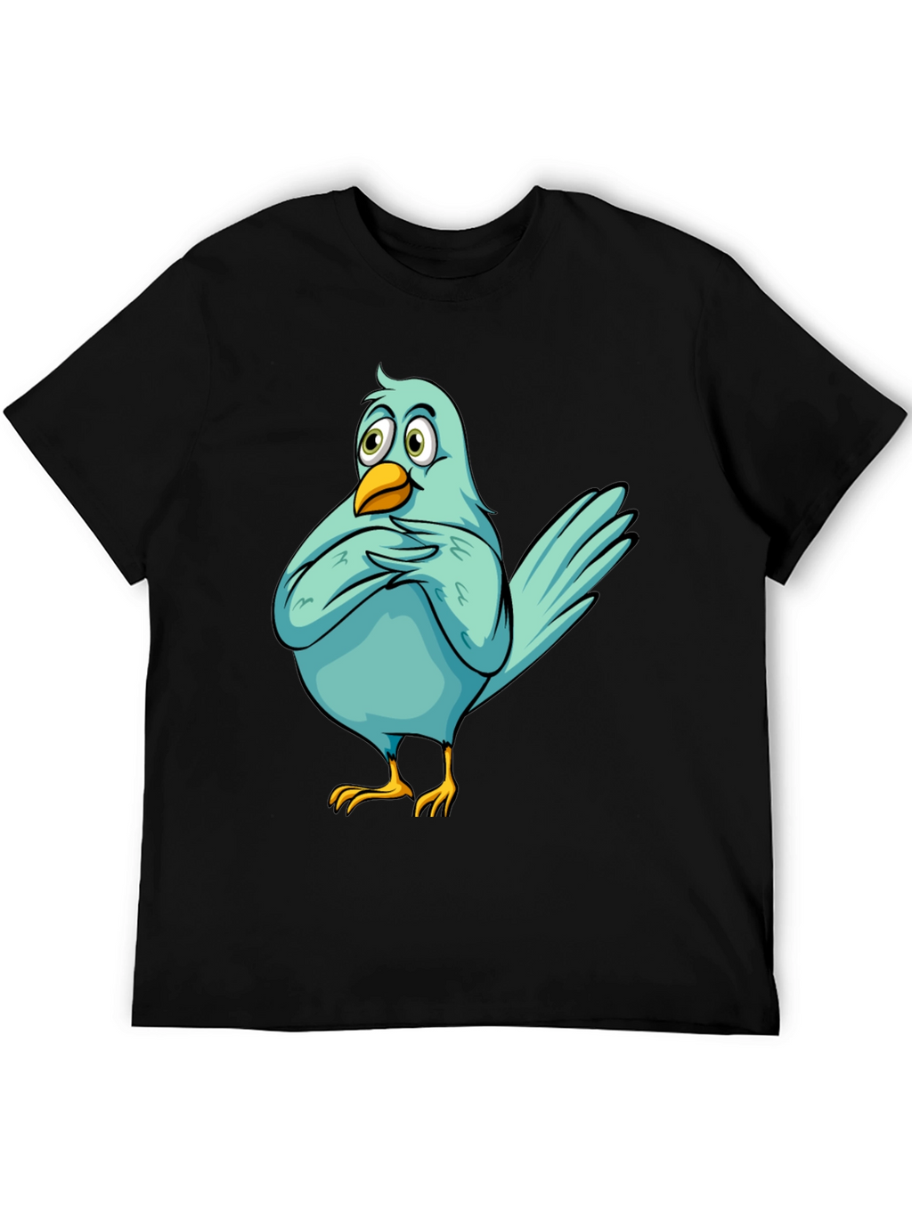 Funny Cartoon Bird Graphic T-Shirt - Black