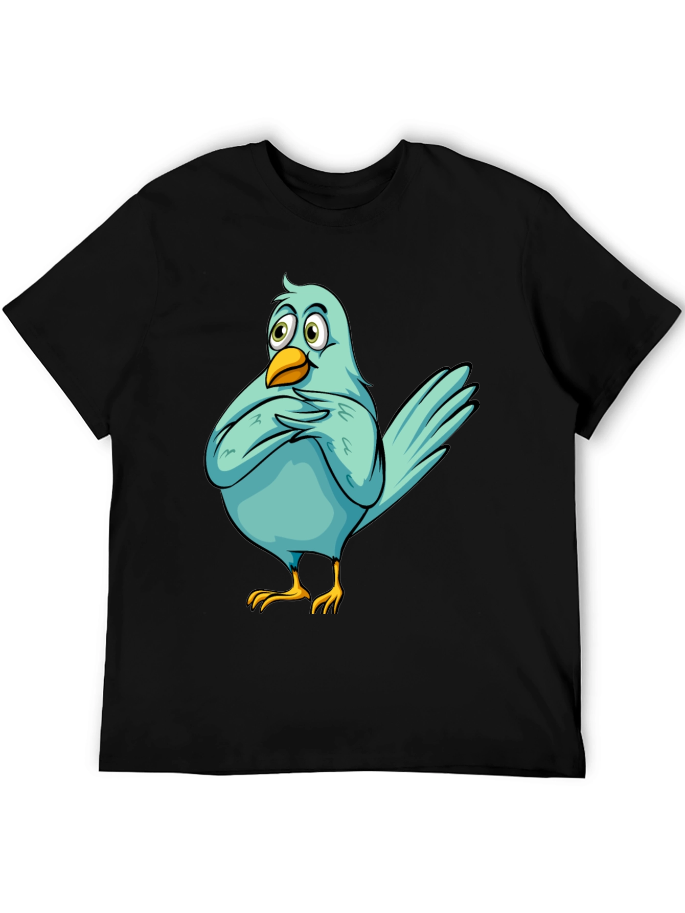 Funny Cartoon Bird Graphic T-Shirt - Black