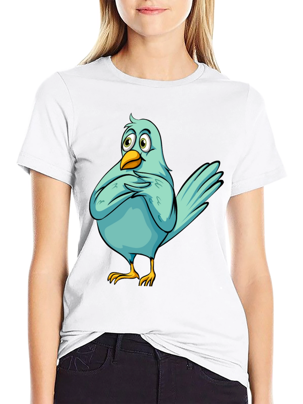 Funny Cartoon Bird Graphic T-Shirt - Black