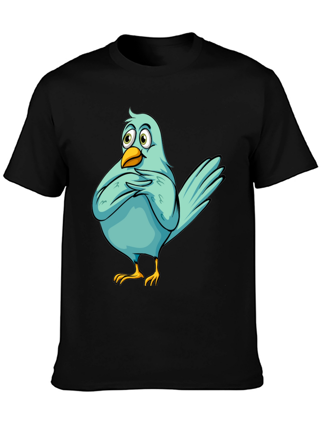 Funny Cartoon Bird Graphic T-Shirt - Black