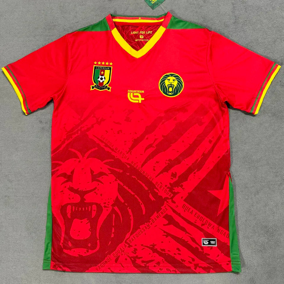 2025/26 Cameroon Away Red Fans Soccer Jersey Front