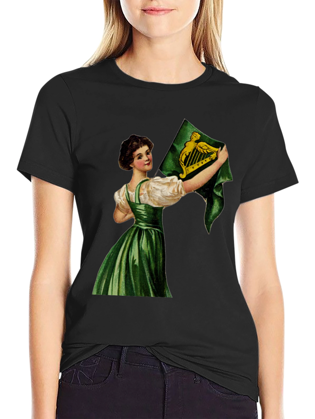 Irish Harp Flag Girl Black T-Shirt