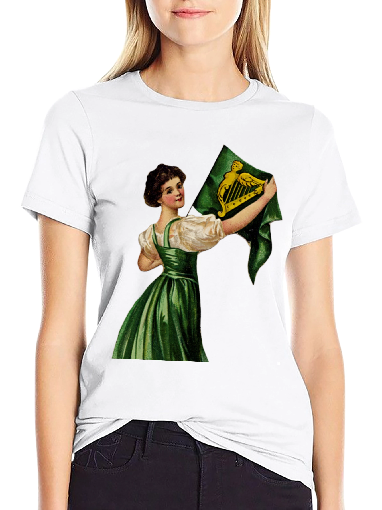 Irish Harp Flag Girl Black T-Shirt