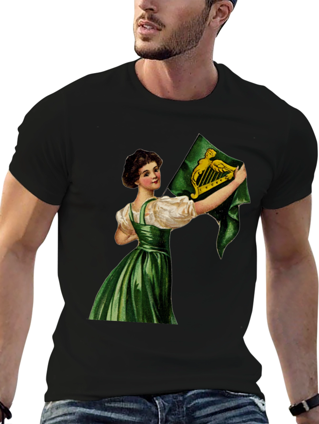 Irish Harp Flag Girl Black T-Shirt