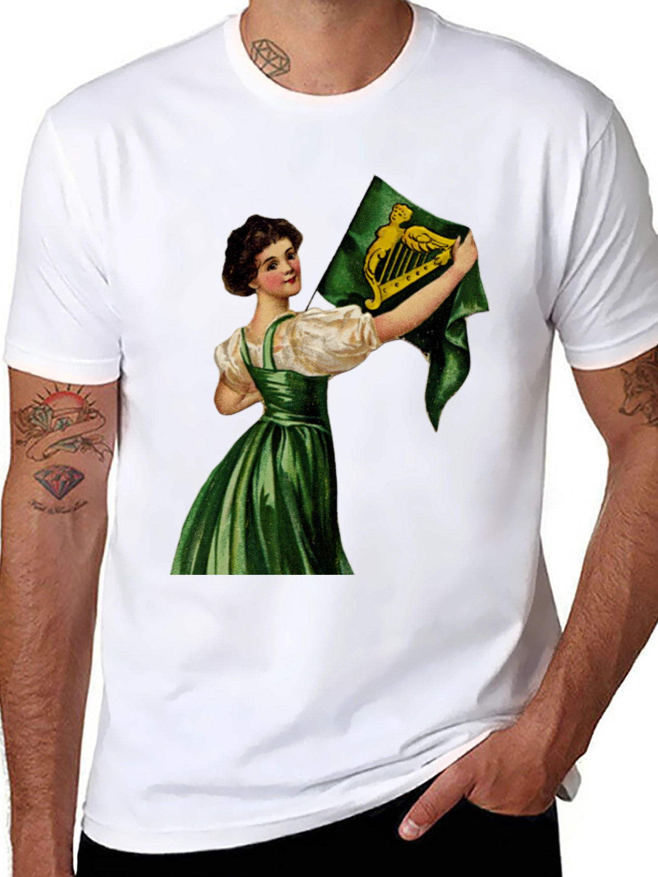 Irish Harp Flag Girl Black T-Shirt