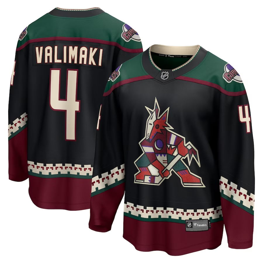 Men's Arizona Coyotes Juuso Valimaki #4 Black Home Breakaway Jerseys