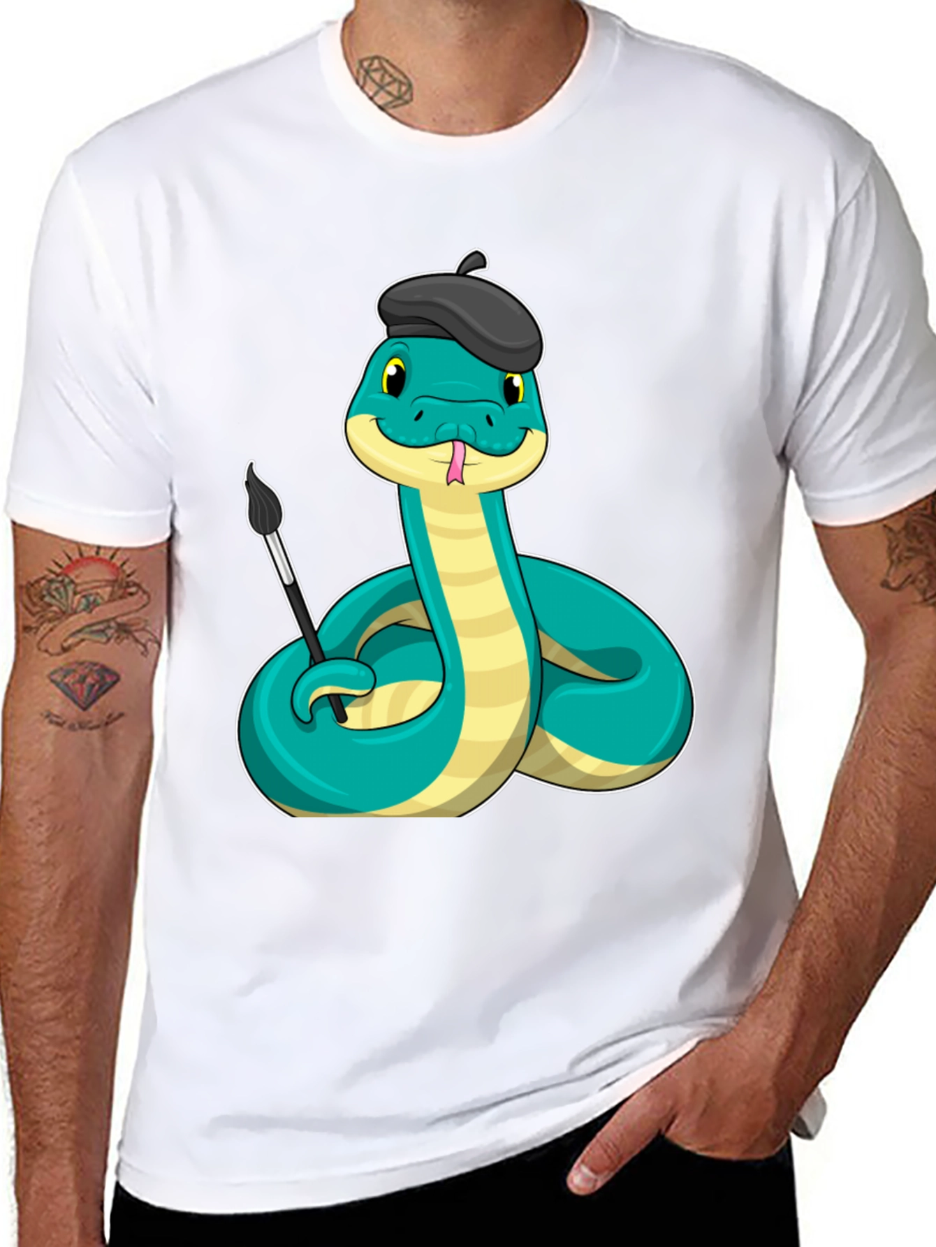 Artist Snake T-Shirt - Funny Cartoon Reptile Tee