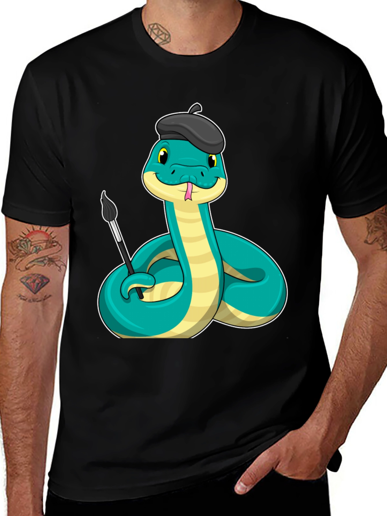 Artist Snake T-Shirt - Funny Cartoon Reptile Tee