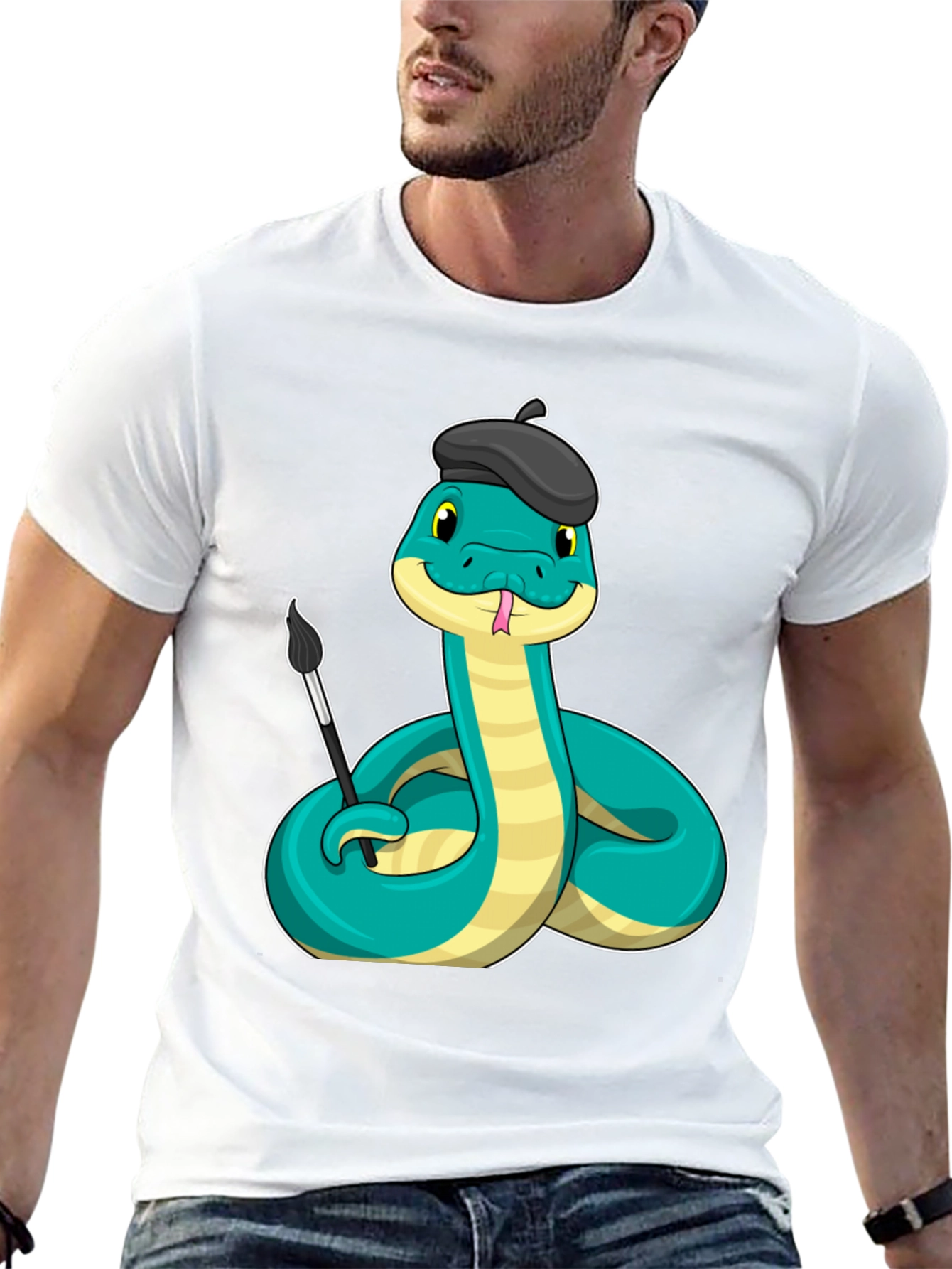Artist Snake T-Shirt - Funny Cartoon Reptile Tee