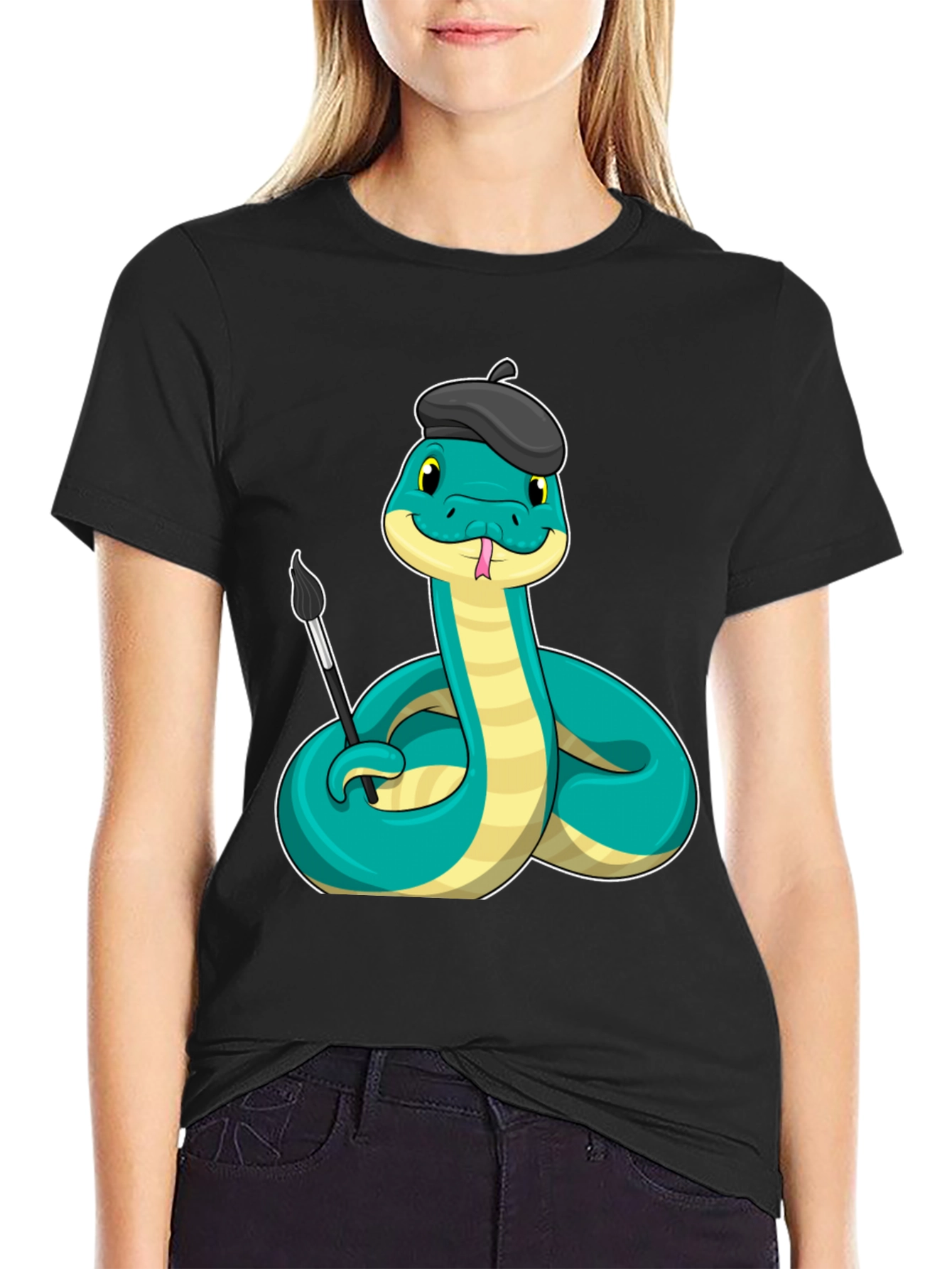 Artist Snake T-Shirt - Funny Cartoon Reptile Tee