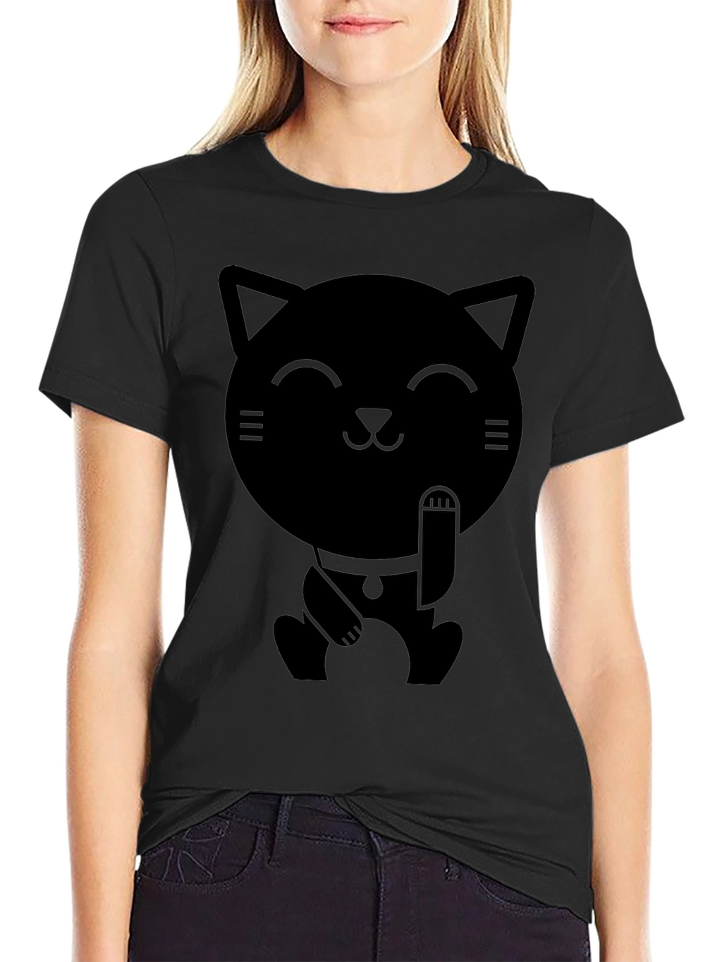 Lucky Cat Graphic T-Shirt - Black