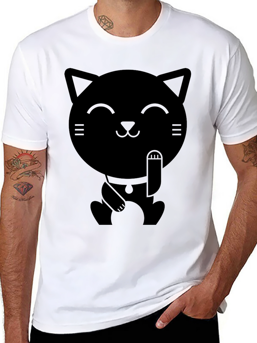 Lucky Cat Graphic T-Shirt - Black