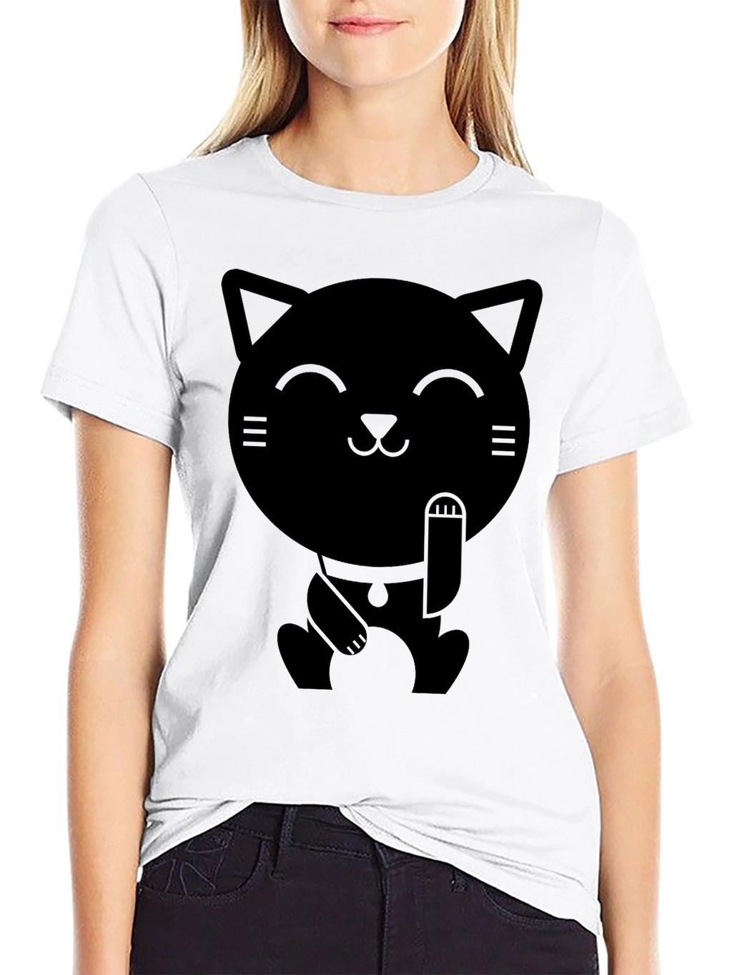 Lucky Cat Graphic T-Shirt - Black