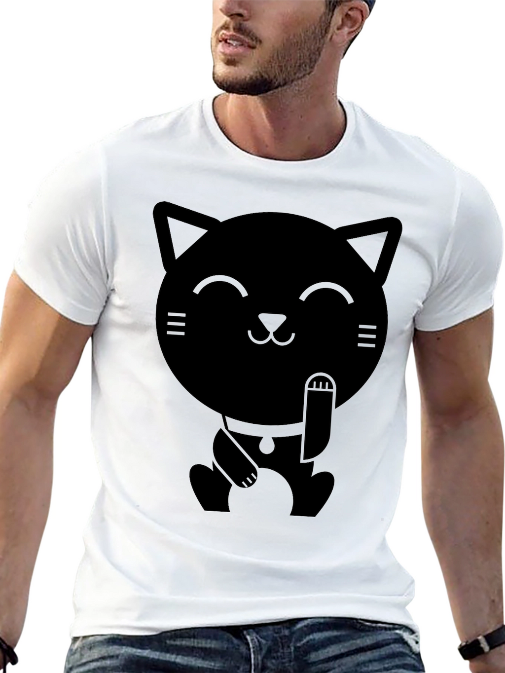 Lucky Cat Graphic T-Shirt - Black