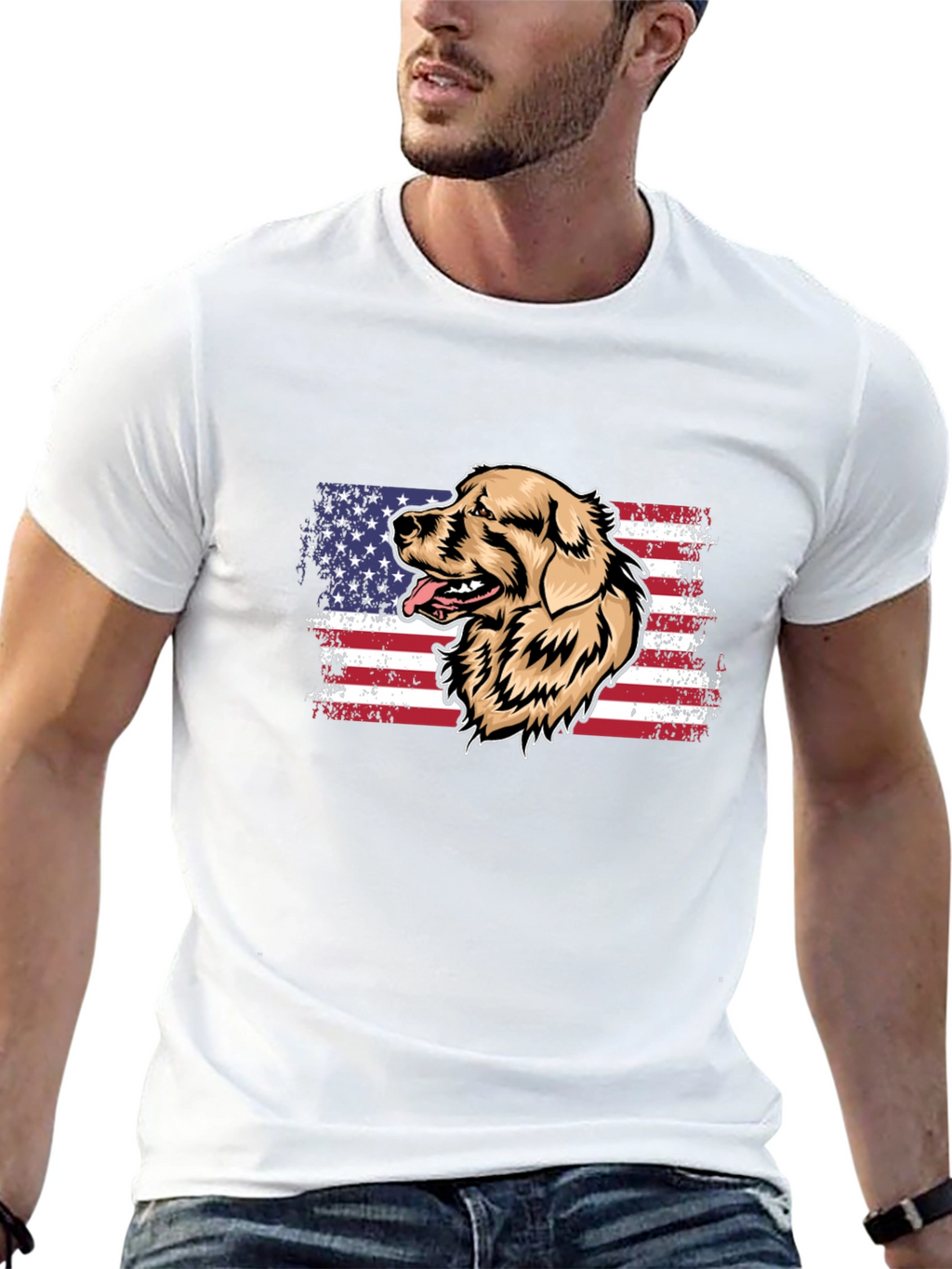 Golden Retriever USA Flag Mens T-Shirt