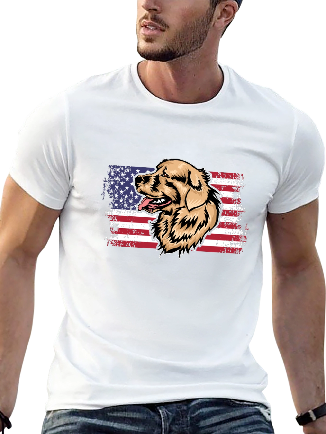 Golden Retriever USA Flag Mens T-Shirt