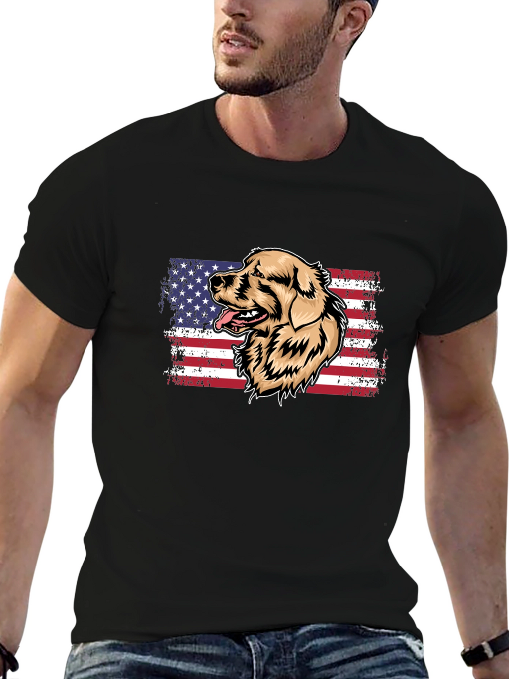 Golden Retriever USA Flag Mens T-Shirt