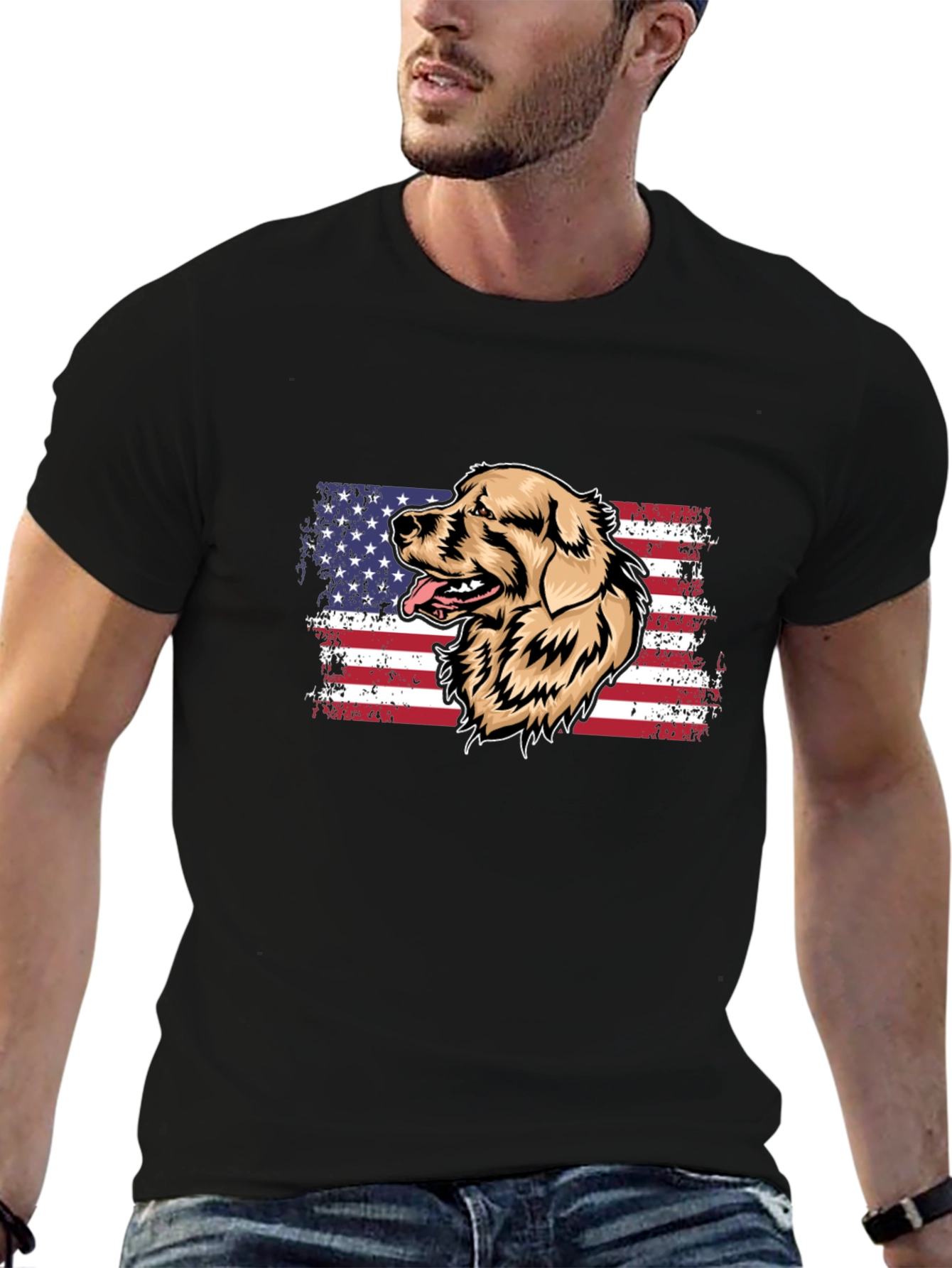 Golden Retriever USA Flag Mens T-Shirt