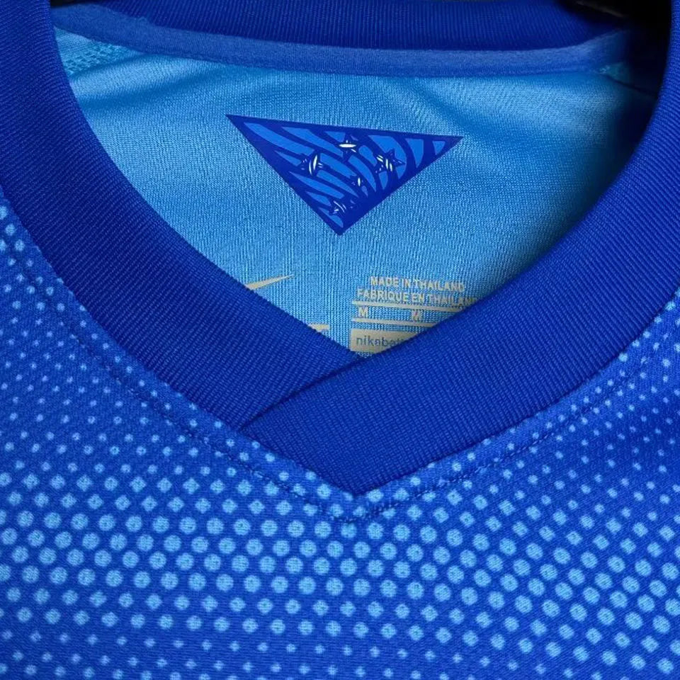 2014 Brazil Away Blue Retro Soccer Jersey Detail 1