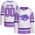 Men's Nashville Predators White/Purple Hockey Fights Cancer Primegreen Authentic Custom Jerseys