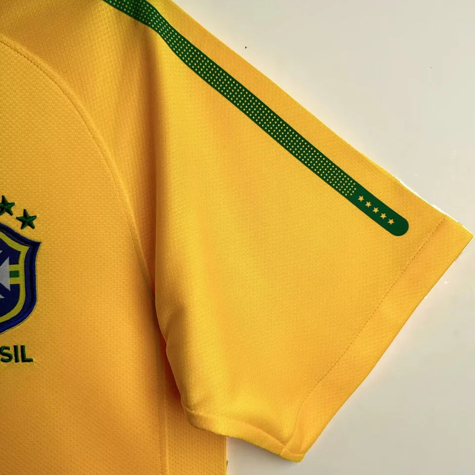 2010 Brazil Home Yellow Retro Soccer Jersey Detail 4
