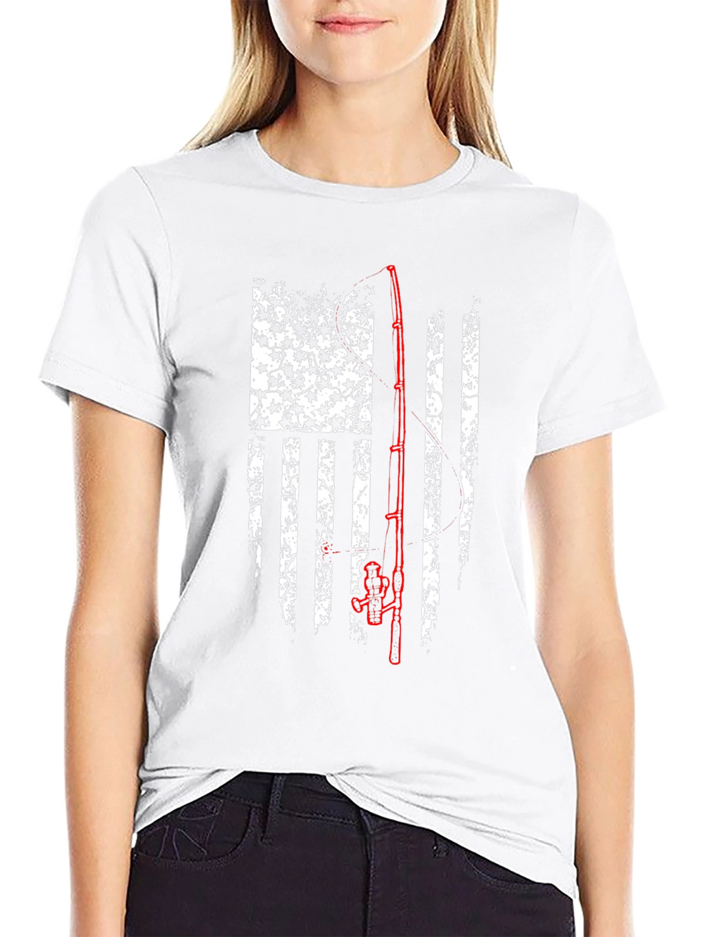 Fishing Rod American Flag Graphic T-Shirt