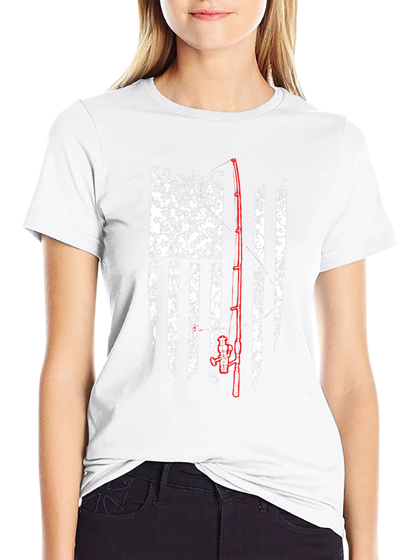 Fishing Rod American Flag Graphic T-Shirt