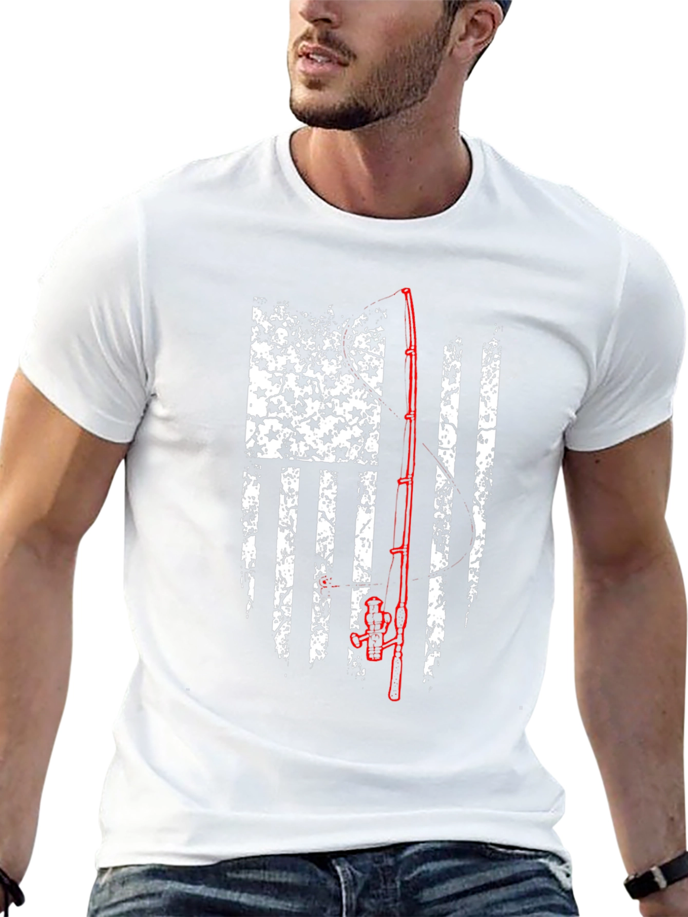 Fishing Rod American Flag Graphic T-Shirt