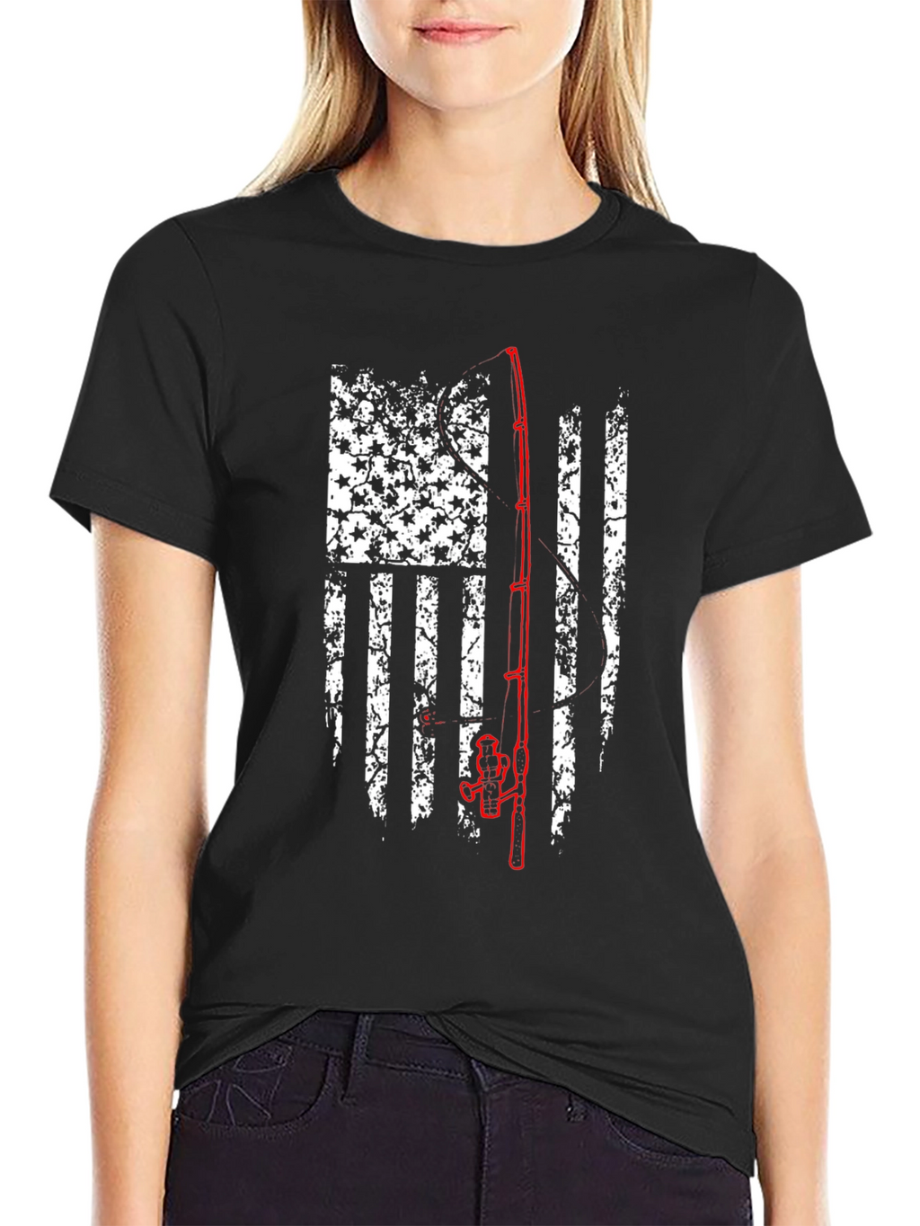 Fishing Rod American Flag Graphic T-Shirt