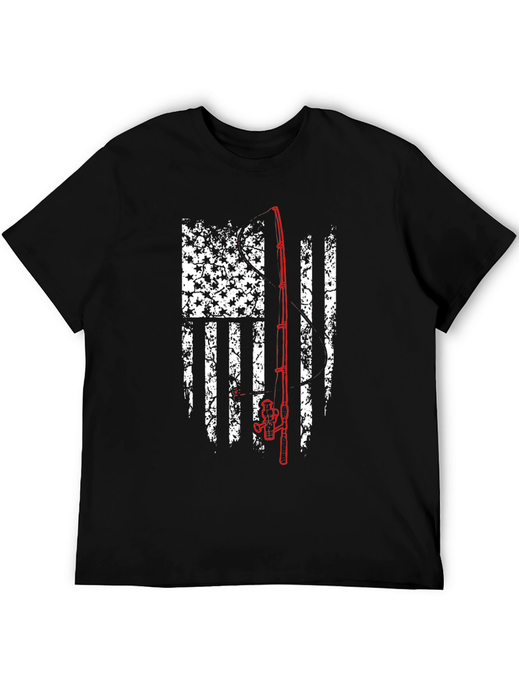 Fishing Rod American Flag Graphic T-Shirt