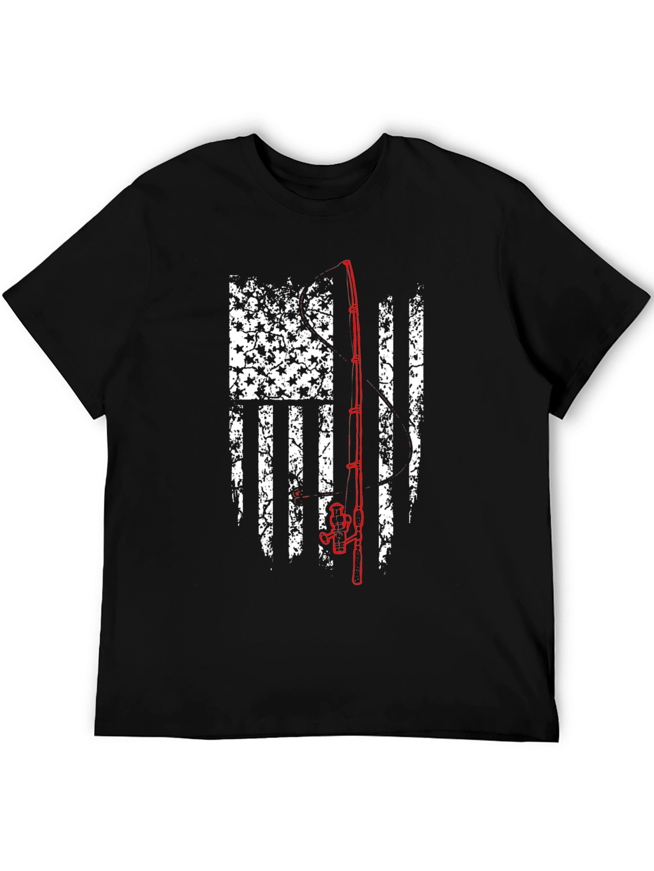 Fishing Rod American Flag Graphic T-Shirt
