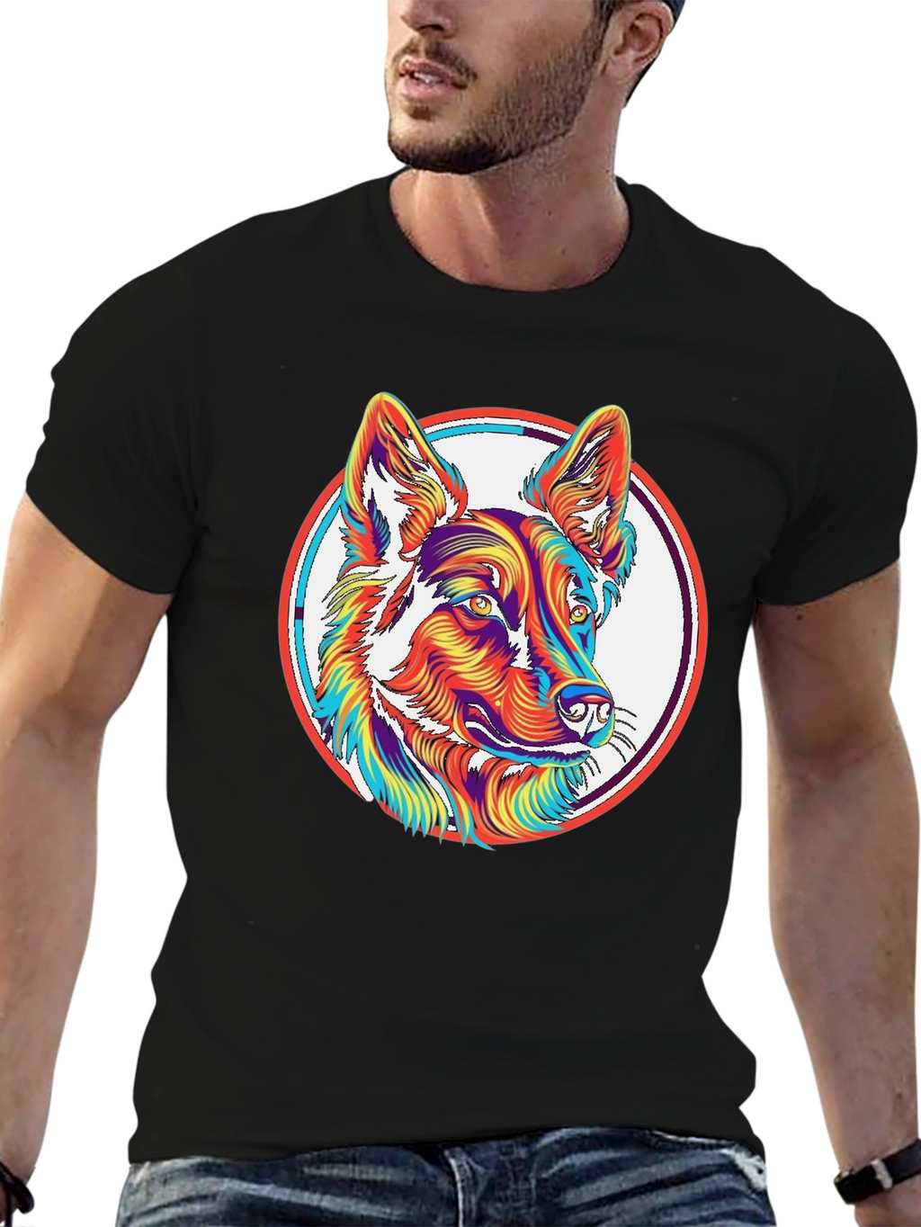 Psychedelic Dog Graphic T-Shirt