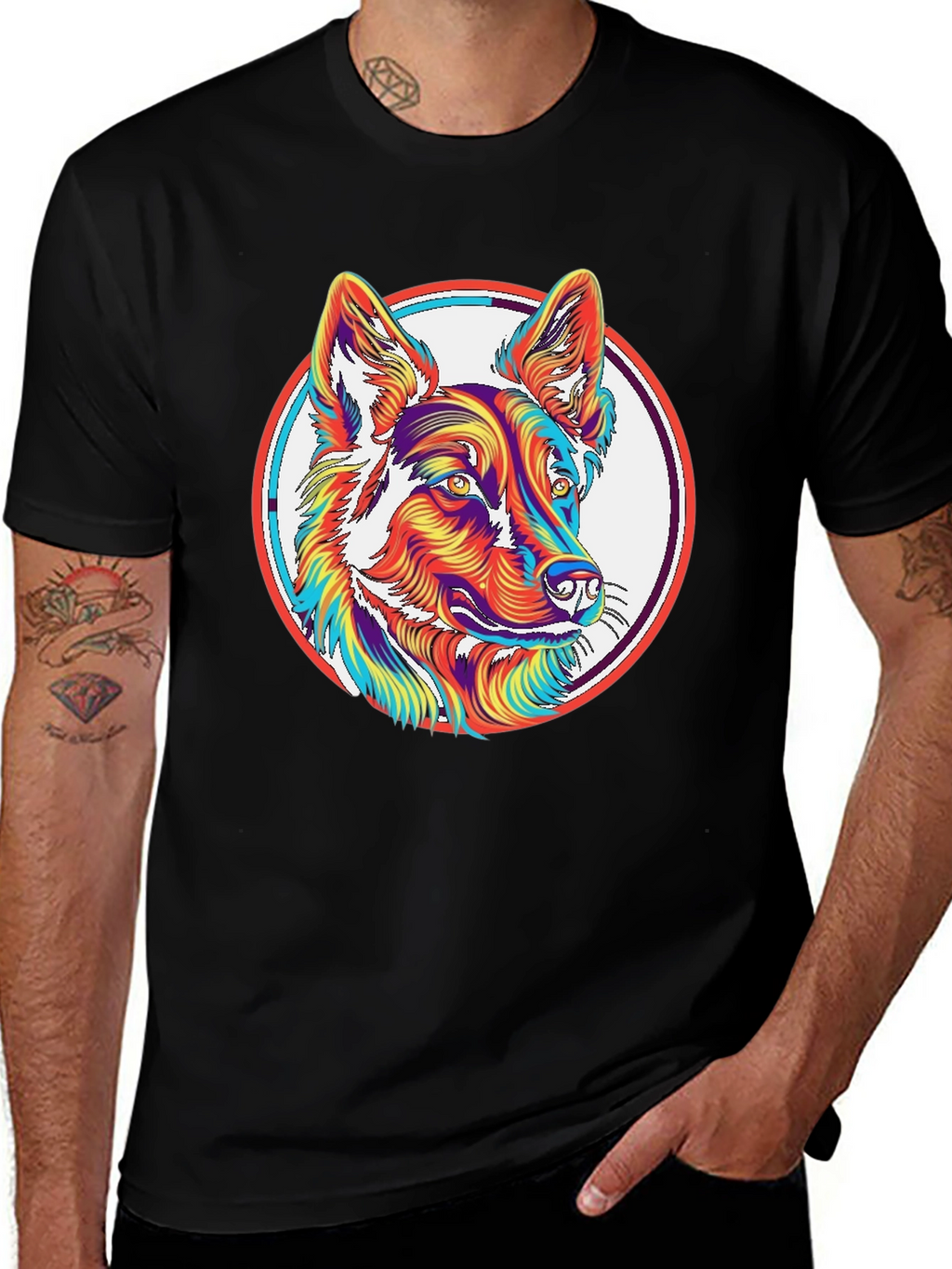 Psychedelic Dog Graphic T-Shirt