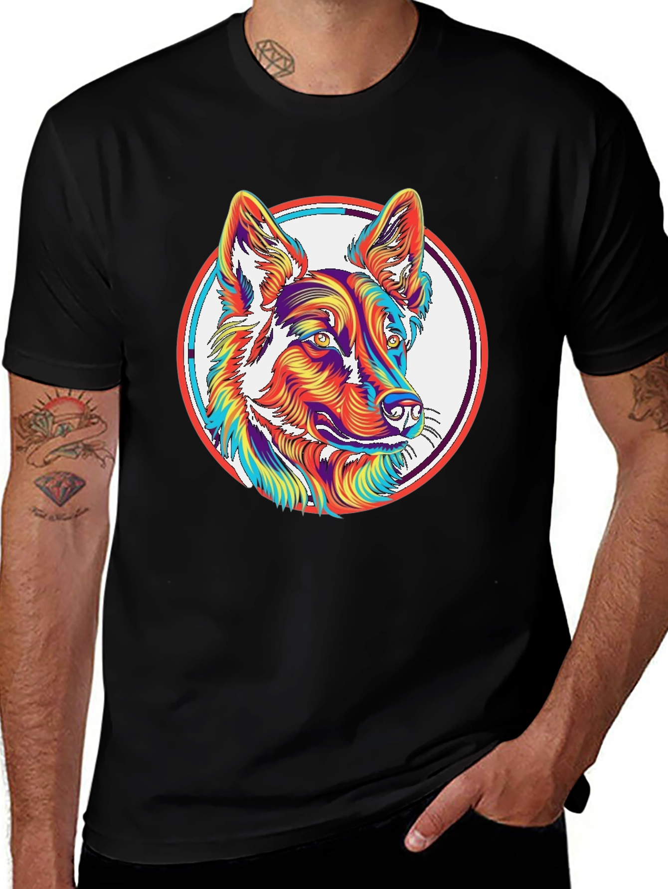 Psychedelic Dog Graphic T-Shirt