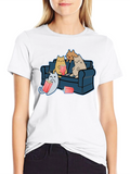 Cats Watching Movie T-Shirt - Soft Cotton Tee