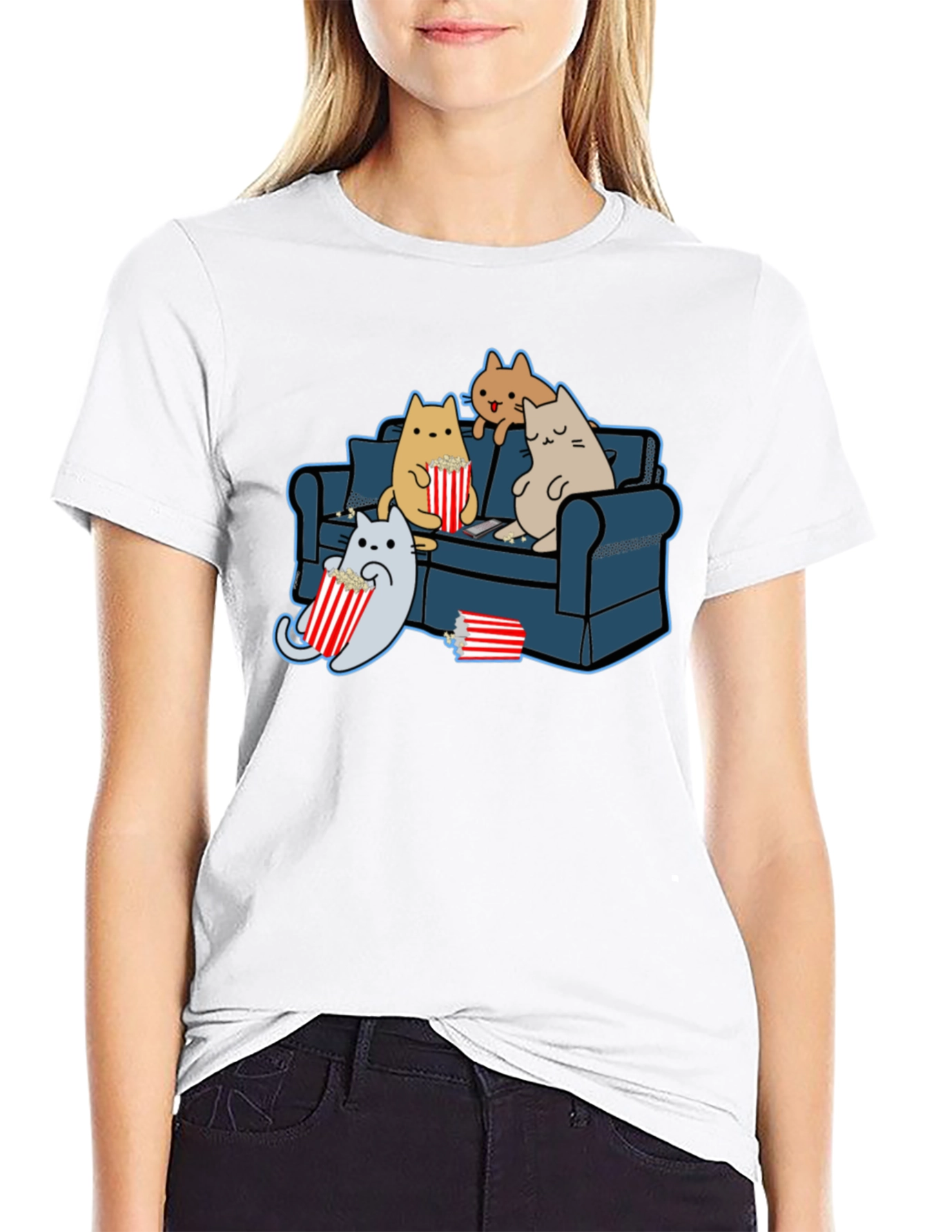 Cats Watching Movie T-Shirt - Soft Cotton Tee