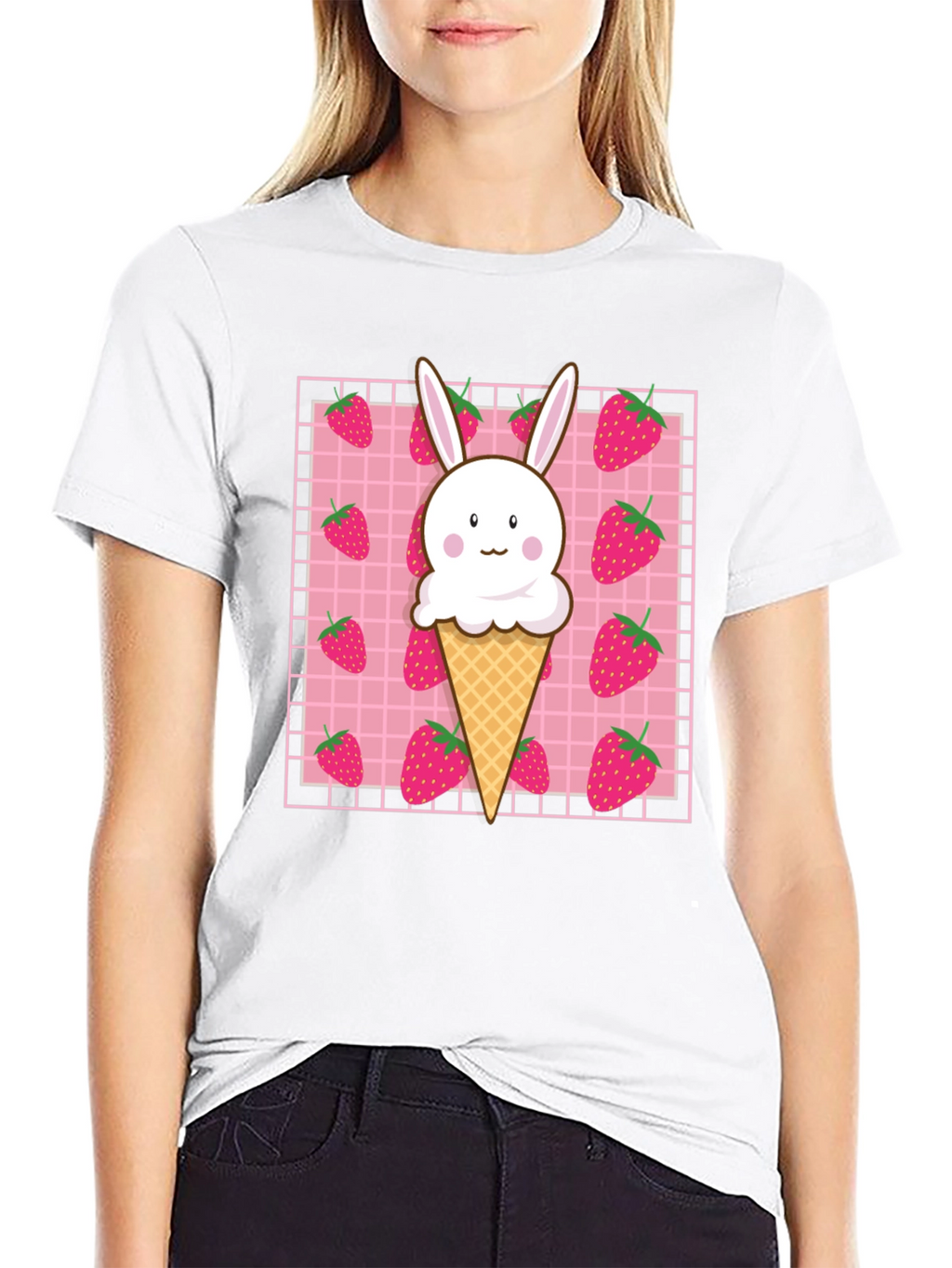 Kawaii Strawberry Bunny Ice Cream T-Shirt