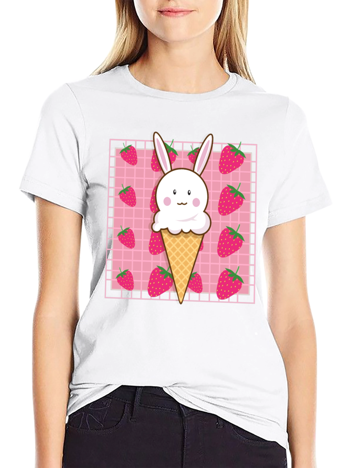 Kawaii Strawberry Bunny Ice Cream T-Shirt