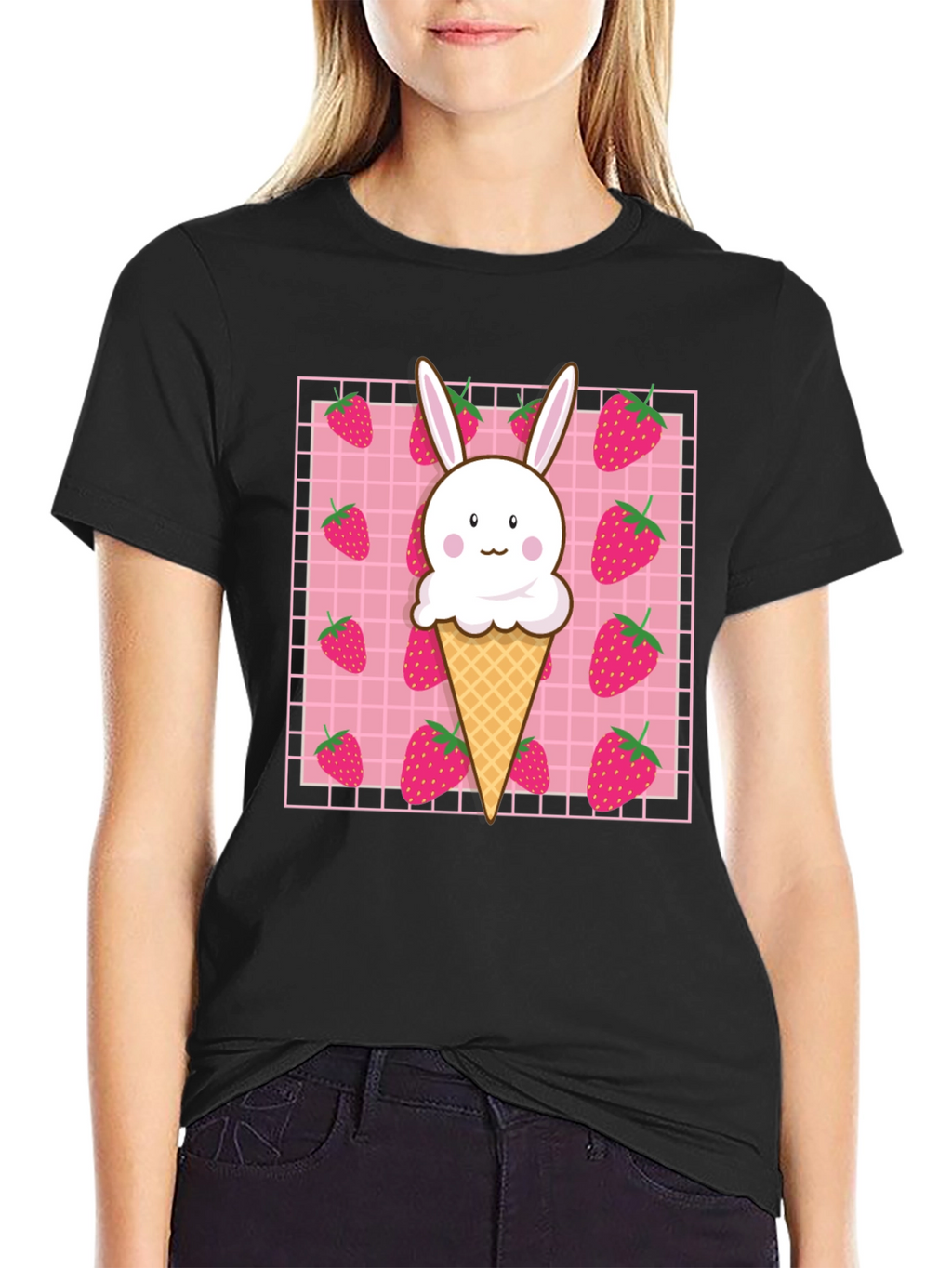 Kawaii Strawberry Bunny Ice Cream T-Shirt