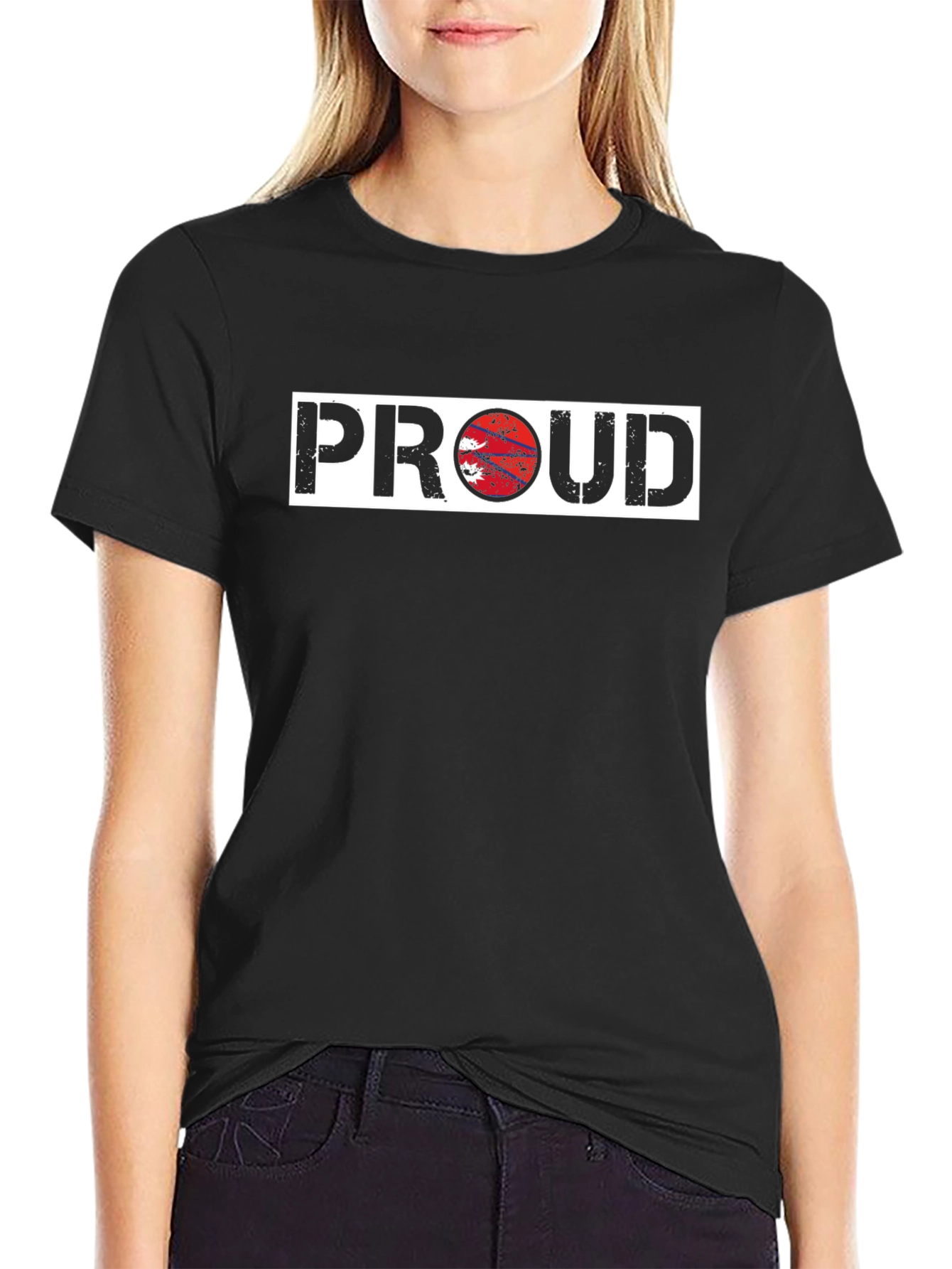 Proud Nepal Flag Graphic Black T-Shirt